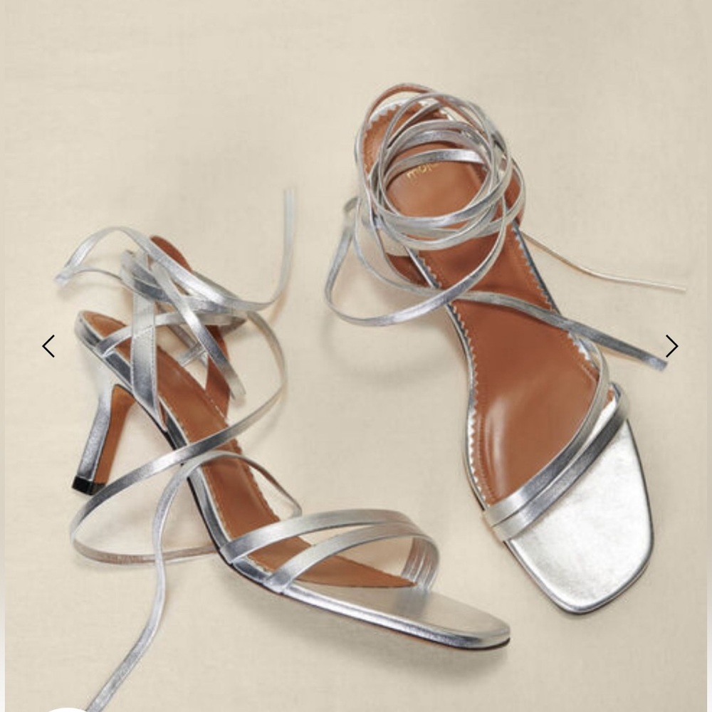 Maje: Silver leather lace-up sandals